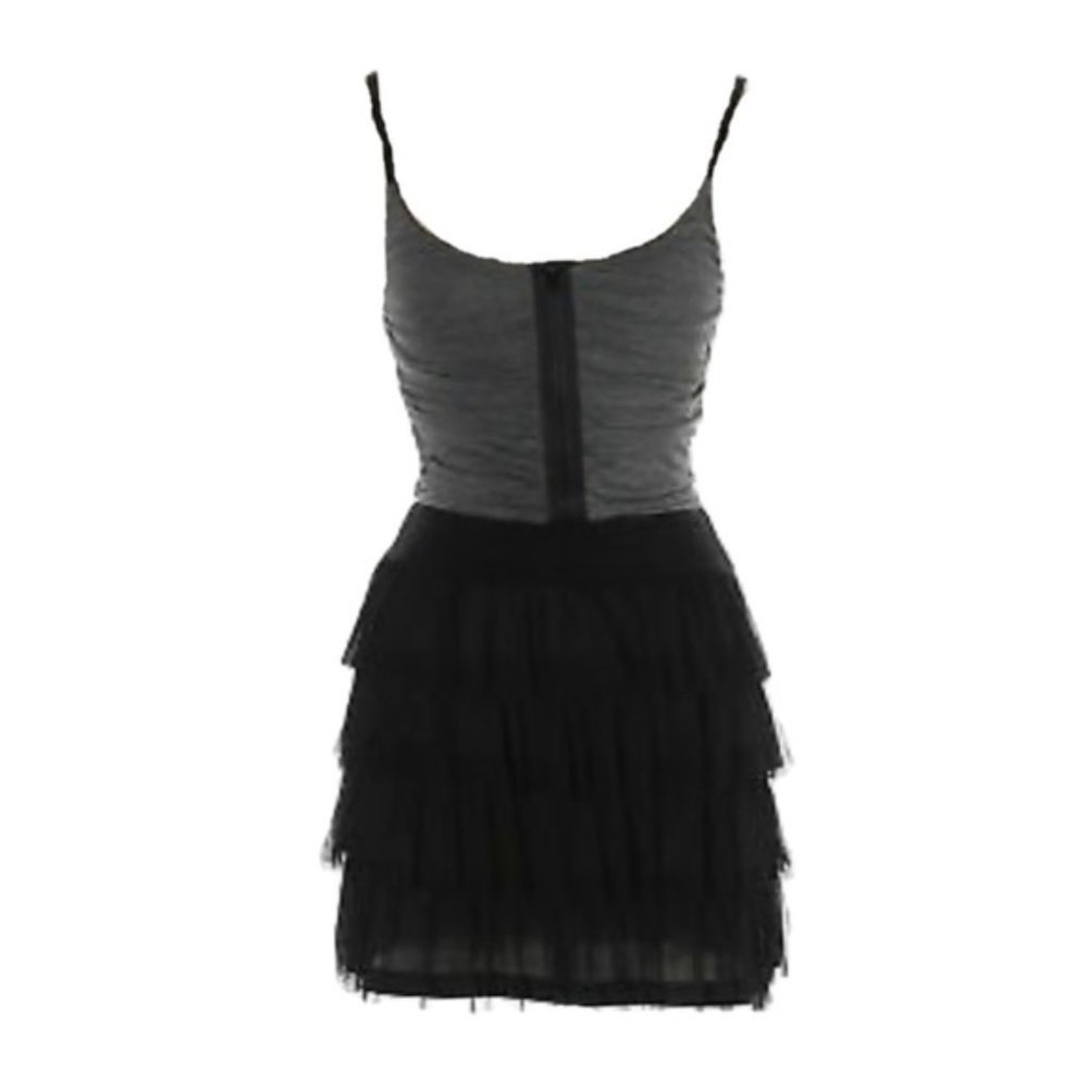 Sally Miller Couture Black and Grey Tiered Tulle Dress With Front Zipper
